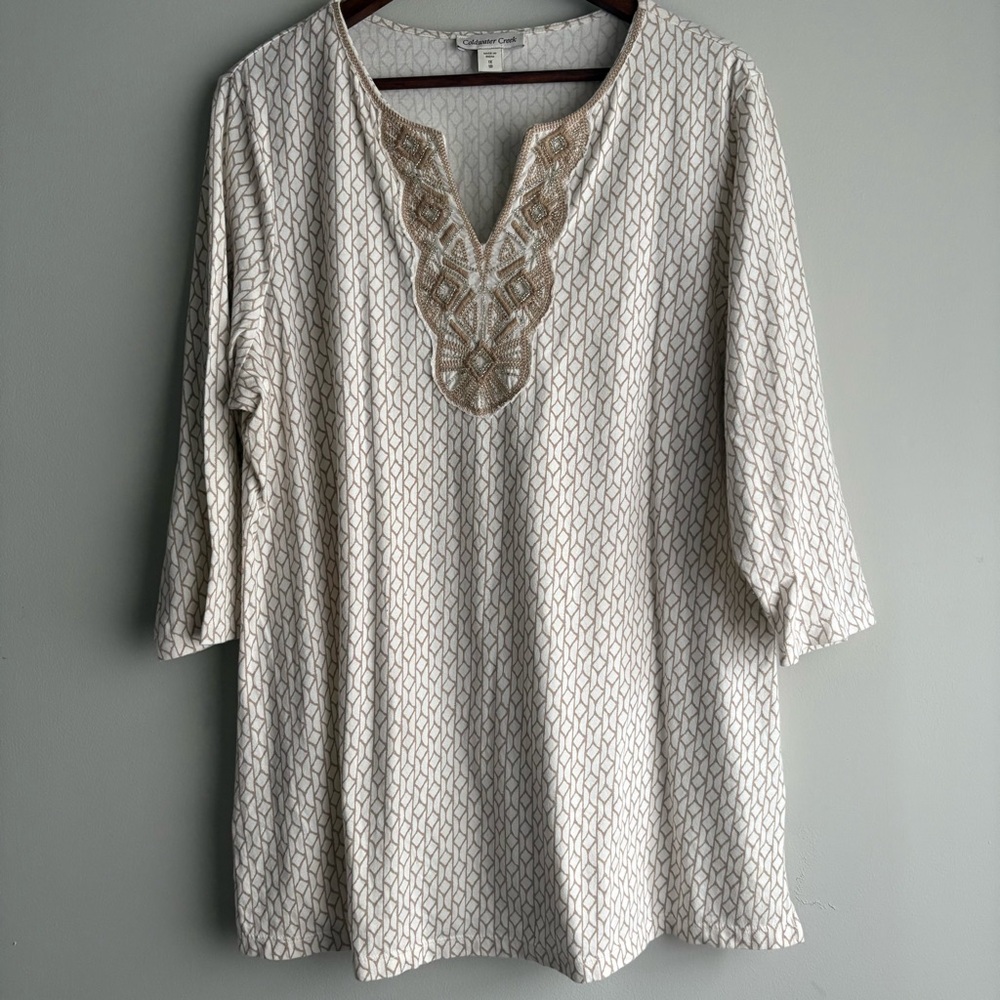Coldwater Creek Cream and Tan Patterned Tunic